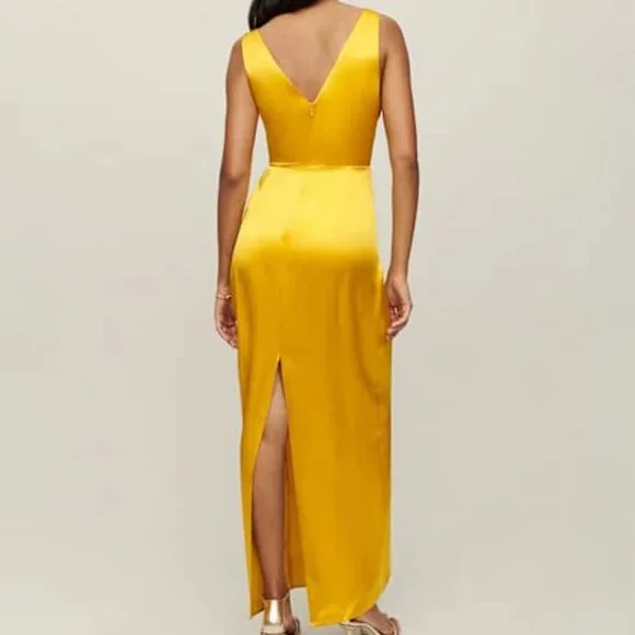 Reformation Zya Silk Yellow Dress 6 Dress - Picture 6 of 13